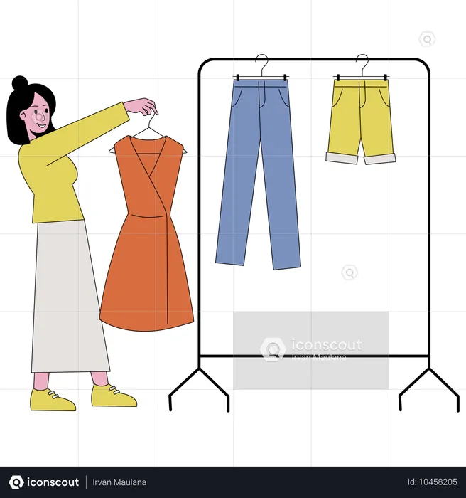 Mujer comprando ropa para la temporada de festivales  Ilustración