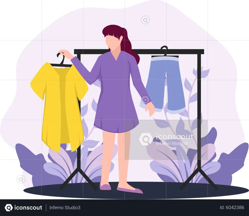 Mujer comprando vestido  Ilustración