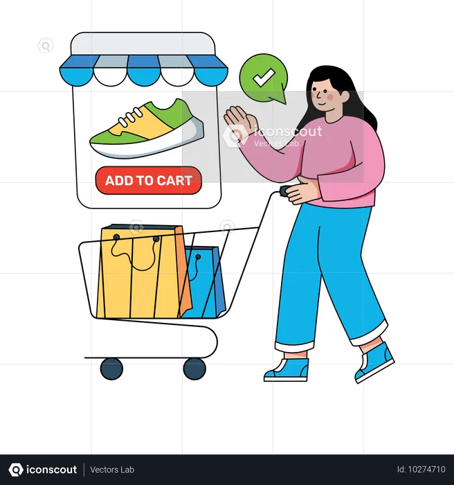 Mujer comprando zapatos en línea  Ilustración