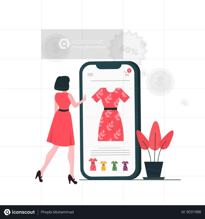 Mujer Comprar Vestido en Tienda Online  Ilustración