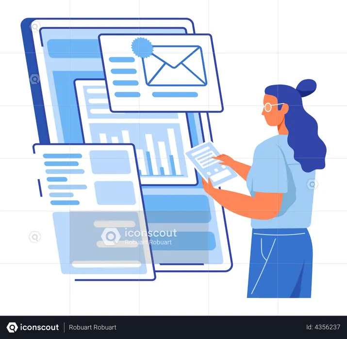 Mujer revisando correo electrónico  Ilustración