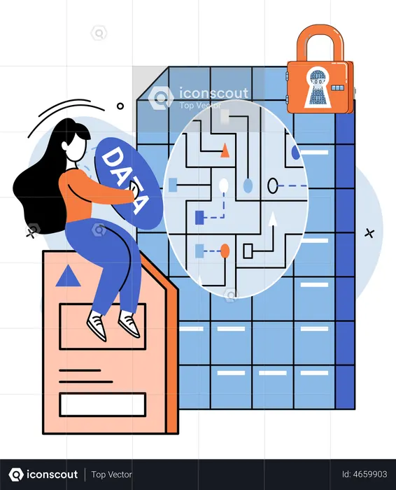 Mujer con análisis de datos  Ilustración