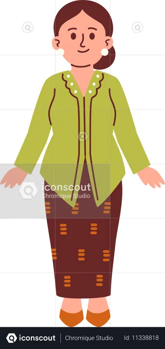 Mujer con atuendo de kebaya  Ilustración