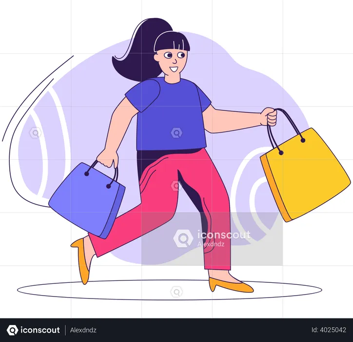 Mujer con bolsas de compras  Ilustración