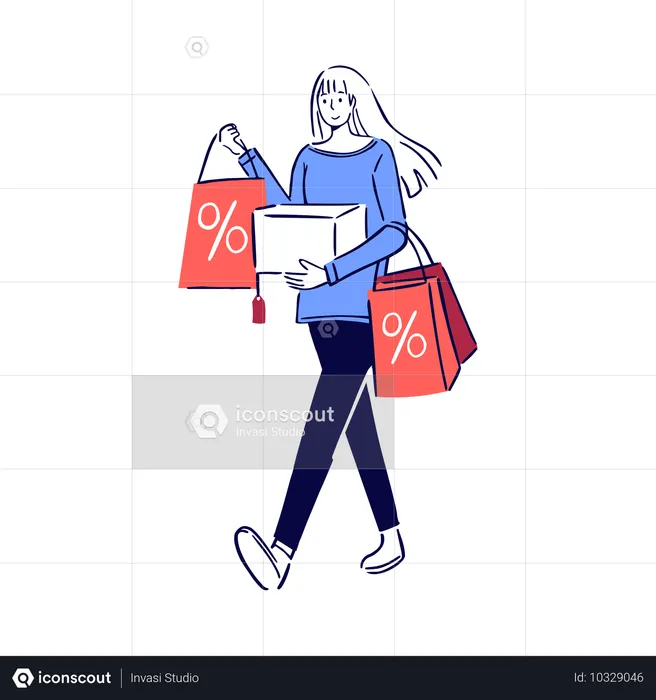 Mujer con bolsas de compras  Ilustración