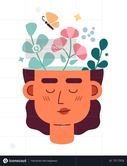 Mujer con cabeza de pensamiento positivo  Ilustración