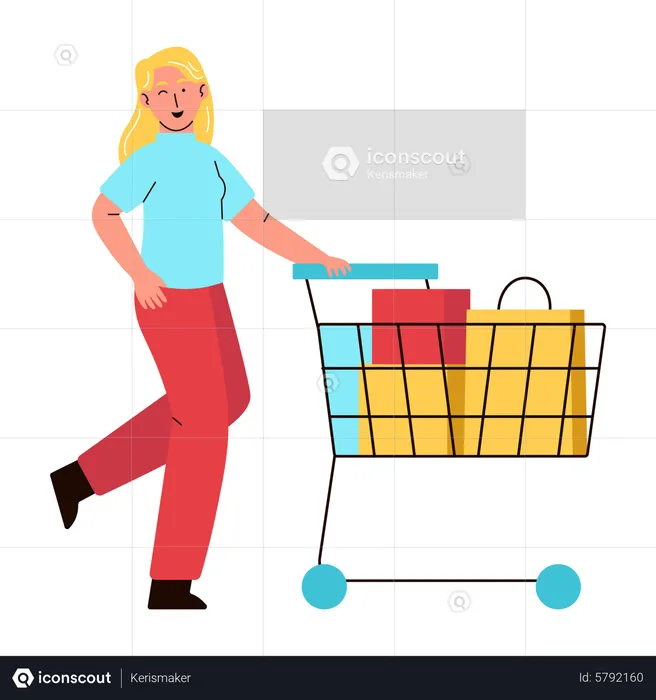 Mujer con carrito de compras  Ilustración