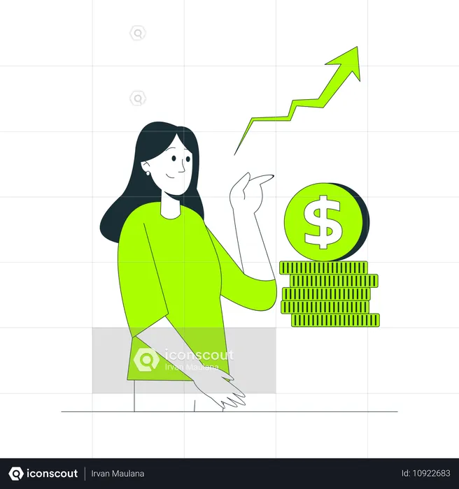 Mujer con concepto de crecimiento financiero  Ilustración