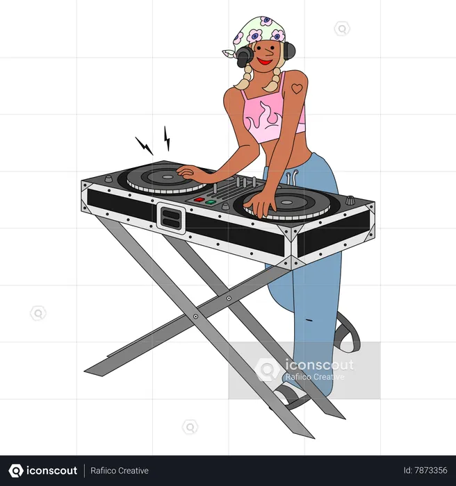 Mujer con controlador de DJ  Ilustración