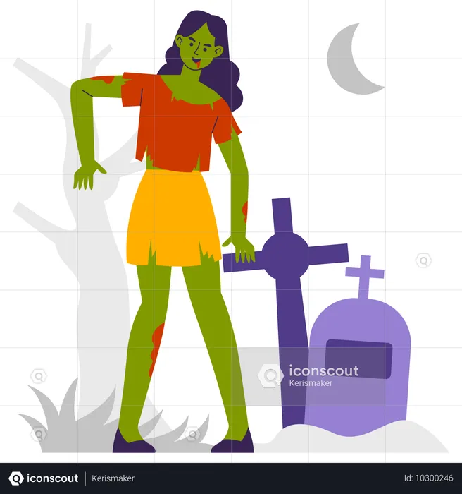 Mujer con disfraz de zombie para fiesta de Halloween  Ilustración