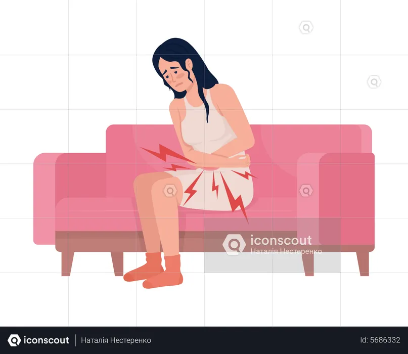 Mujer con dolor de estómago  Ilustración
