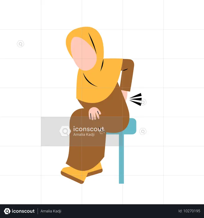 Mujer con hiyab y dolor en la espalda  Ilustración