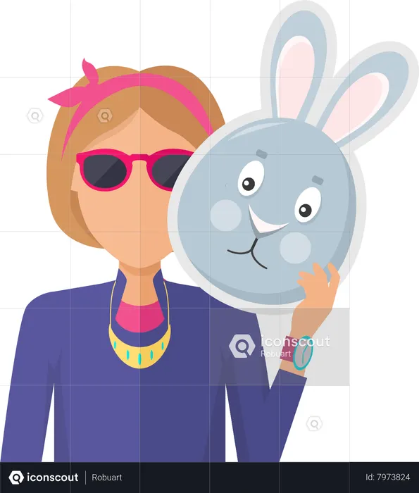 Mujer con máscara de conejo Vector de diseño plano  Ilustración
