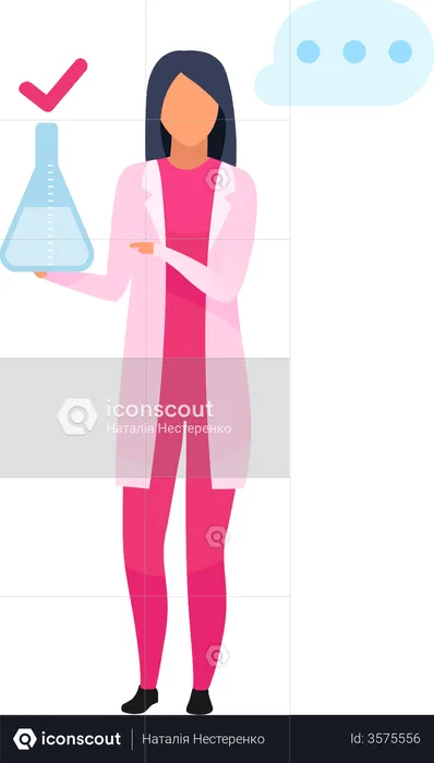 Mujer con matraz de laboratorio  Ilustración