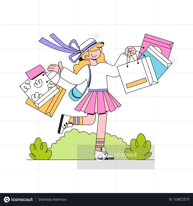 Mujer con muchas bolsas de compras  Ilustración