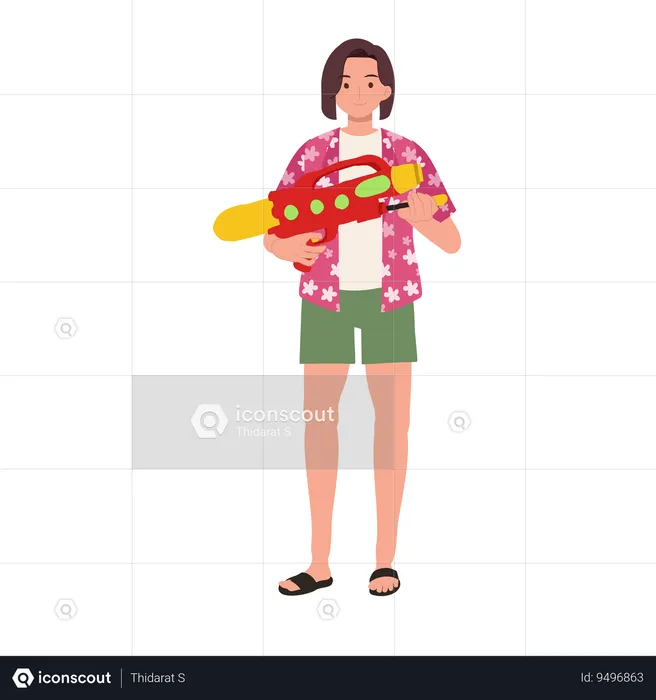 Mujer con pistola de agua  Ilustración