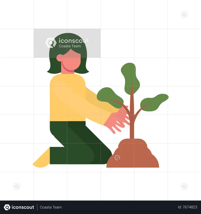 Mujer con planta  Ilustración