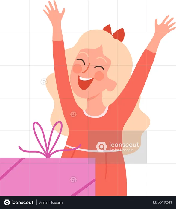 Mujer con regalo de cumpleaños  Ilustración