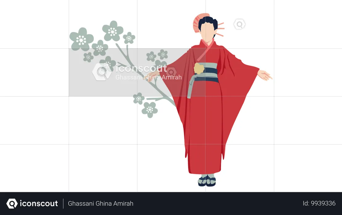 Mujer con ropa tradicional japonesa.  Ilustración