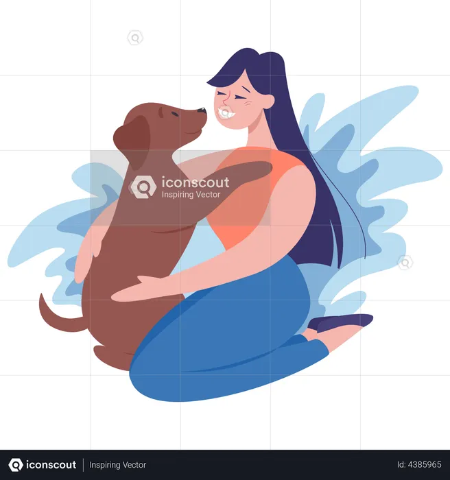 Mujer con un perro  Ilustración