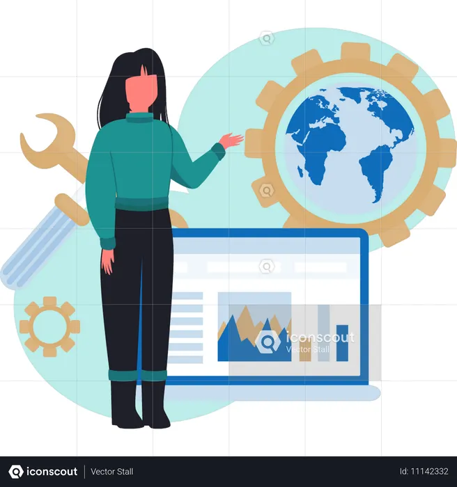 Mujer estableciendo estrategia SEO  Ilustración