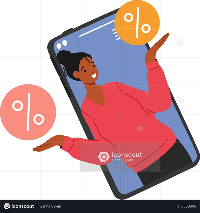 Mujer recibiendo oferta de compras en línea  Ilustración
