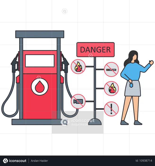 Mujer contando sobre el proceso de reabastecimiento de combustible  Ilustración