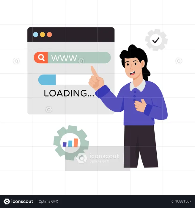 Mujer contando sobre la carga del sitio web  Ilustración