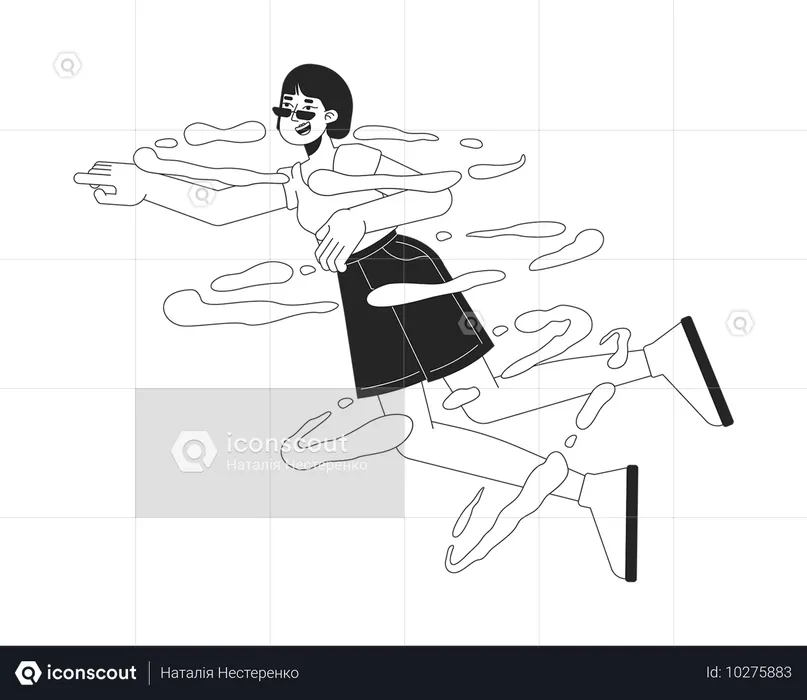 Mujer coreana feliz volando en sueños  Ilustración