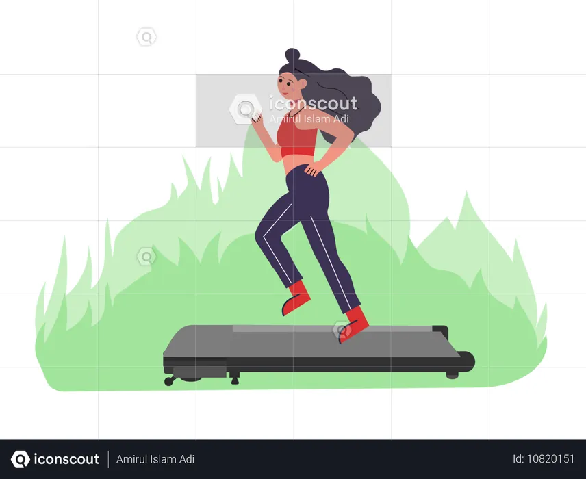 Mujer corriendo en cinta de correr  Ilustración