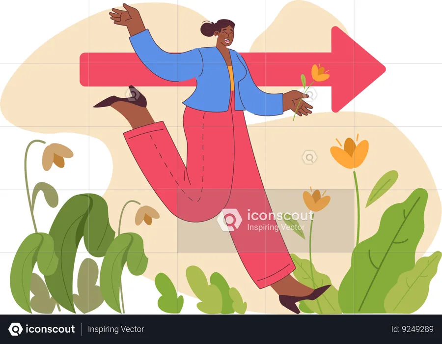 Mujer corriendo para crecer  Ilustración