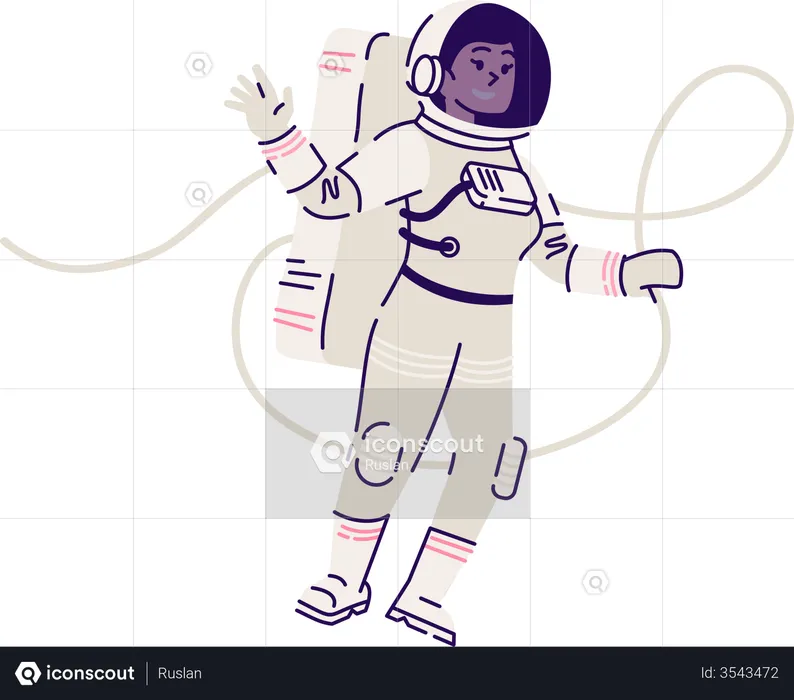 Mujer cosmonauta en traje espacial flotando  Ilustración