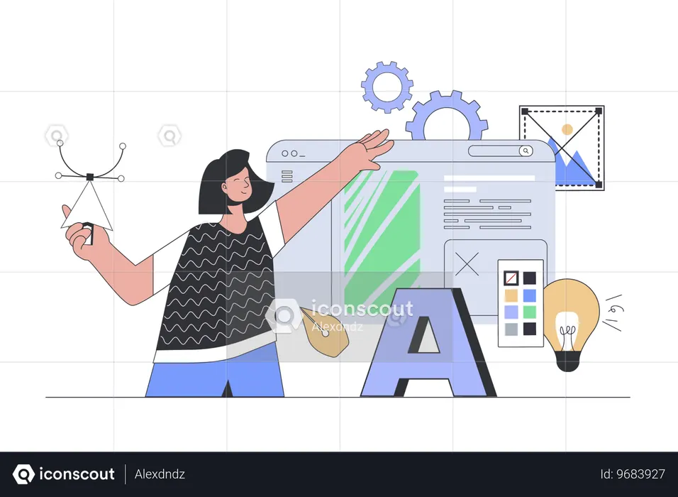 Mujer creando nueva interfaz  Ilustración