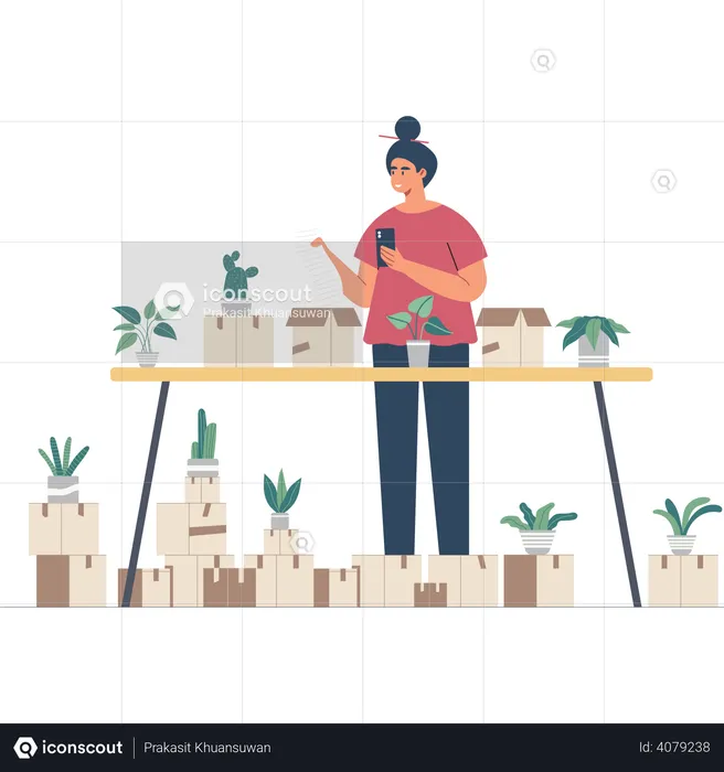 Mujer cuidando plantas  Ilustración