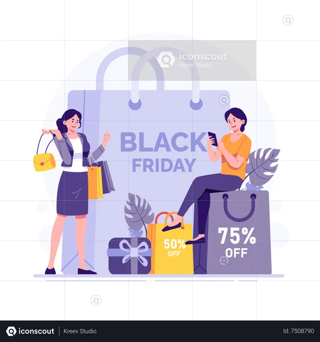 Mujer de compras el viernes negro  Ilustración