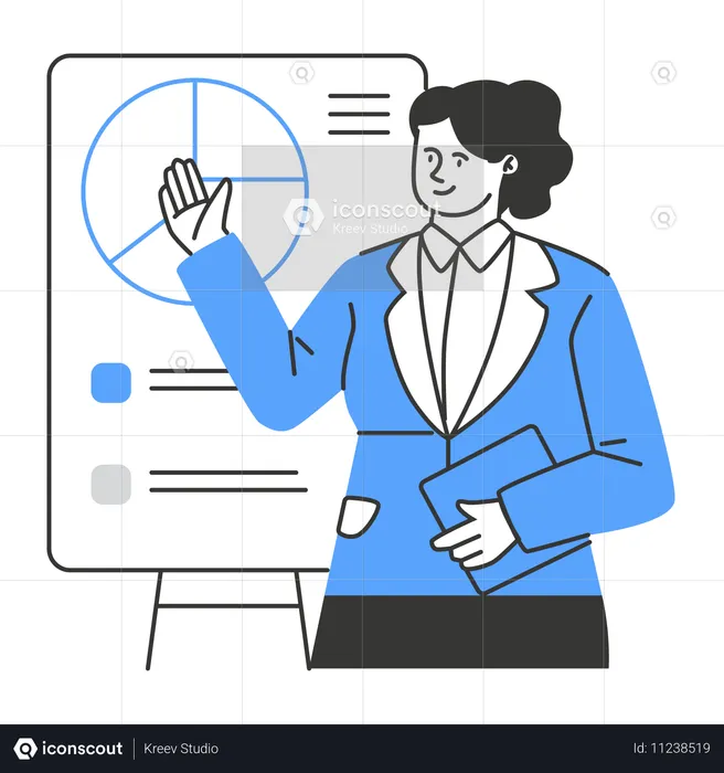 Mujer de negocios analizando un gráfico circular  Ilustración