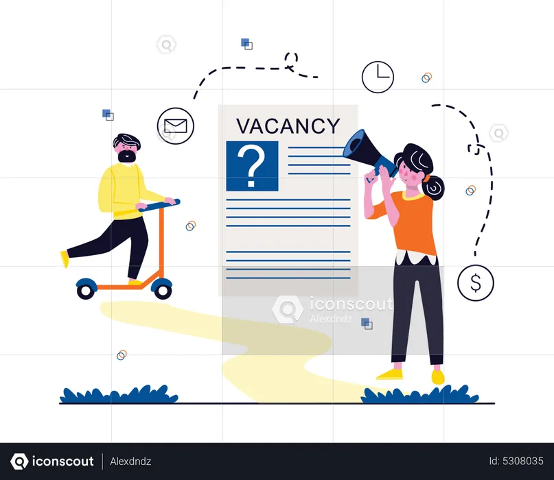 Mujer de negocios anunciando vacante  Ilustración