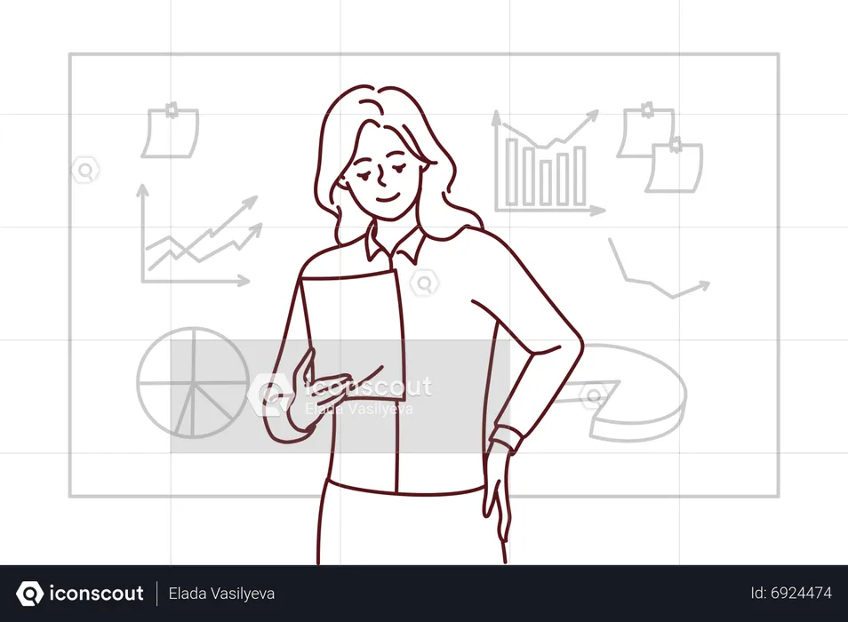Mujer de negocios haciendo análisis de datos  Ilustración