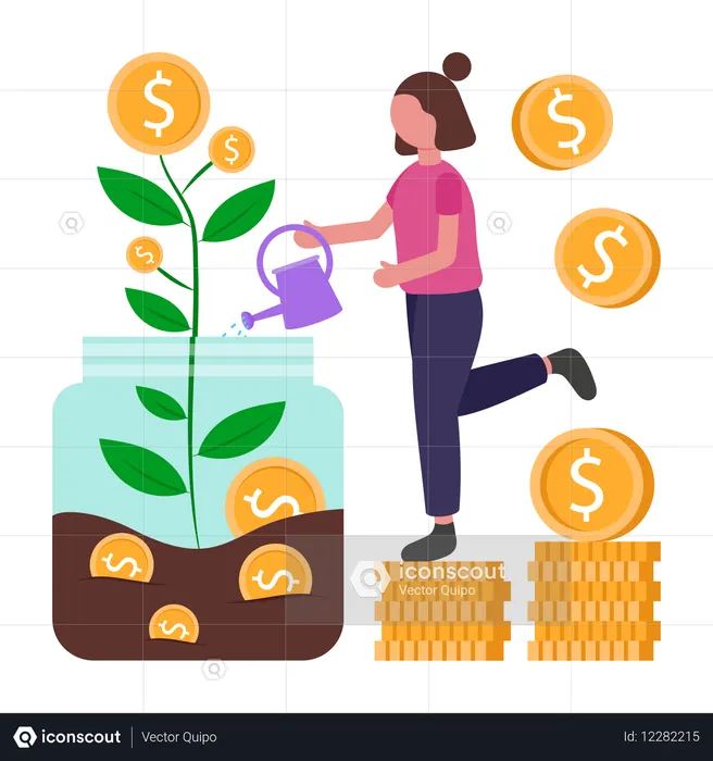 Mujer de negocios haciendo inversión financiera  Ilustración