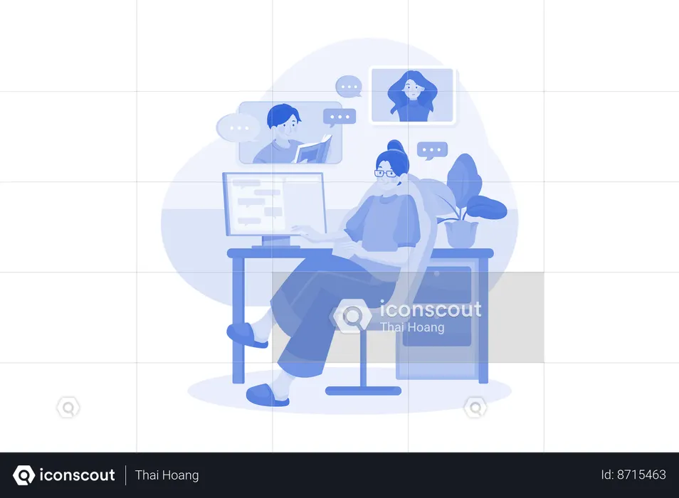 Mujer de negocios haciendo reunión en línea  Ilustración