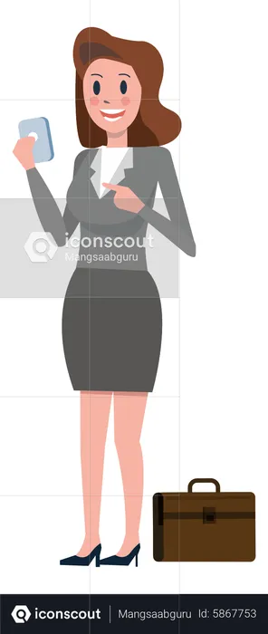 Mujer de negocios leyendo mensaje en teléfono inteligente  Ilustración