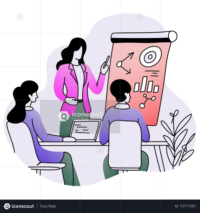 Mujer de negocios mostrando un informe de negocios en una reunión de negocios  Ilustración