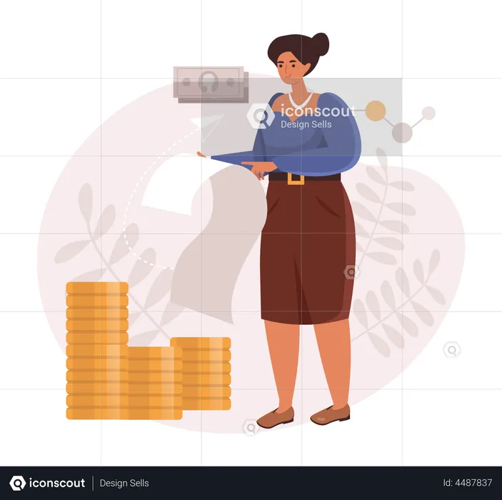 Mujer de negocios obteniendo ganancias en inversiones  Ilustración