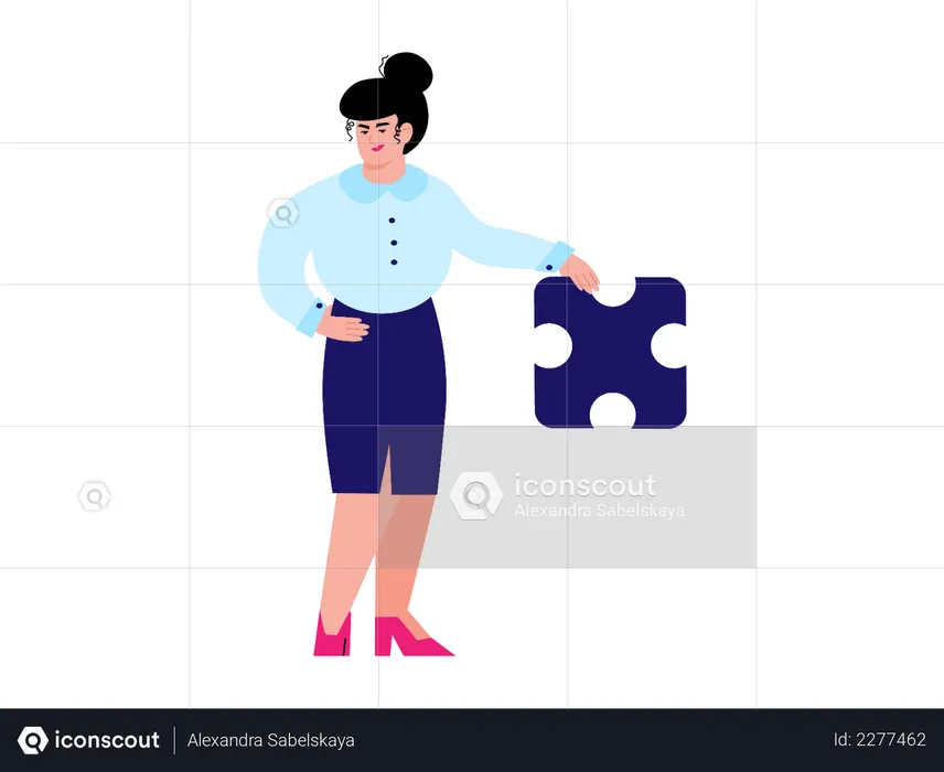 Personaje de mujer de negocios sosteniendo rompecabezas  Ilustración