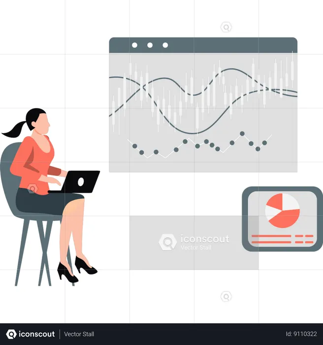 Empresaria trabajando en gráfico de finanzas  Ilustración