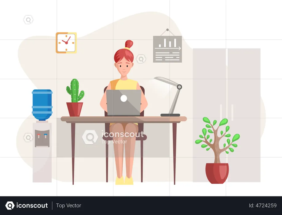 Mujer de negocios trabajando en la computadora portátil  Ilustración