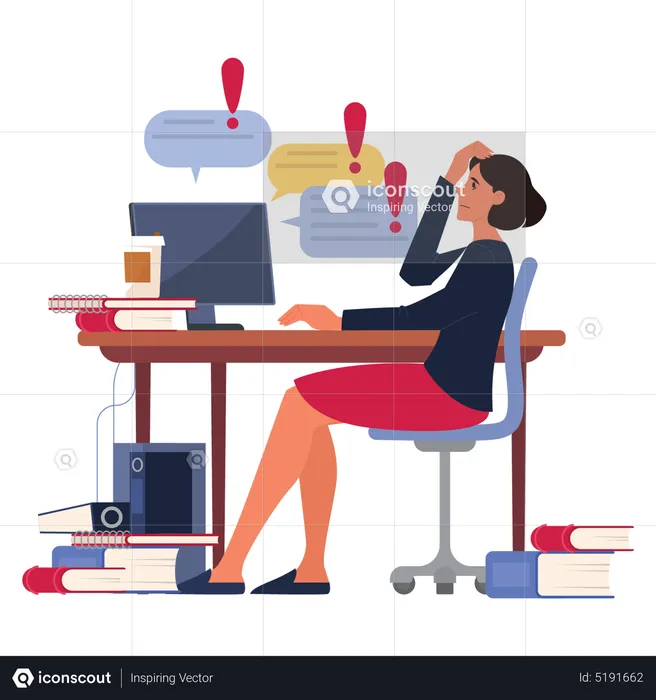 Mujer de negocios trabajando en la computadora portátil  Ilustración