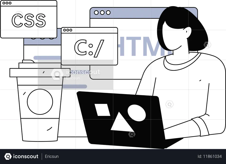 Mujer de negocios trabajando en una tarea  Ilustración