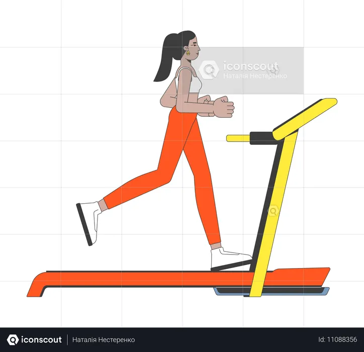 Mujer de Oriente Medio corriendo en una cinta de correr  Ilustración