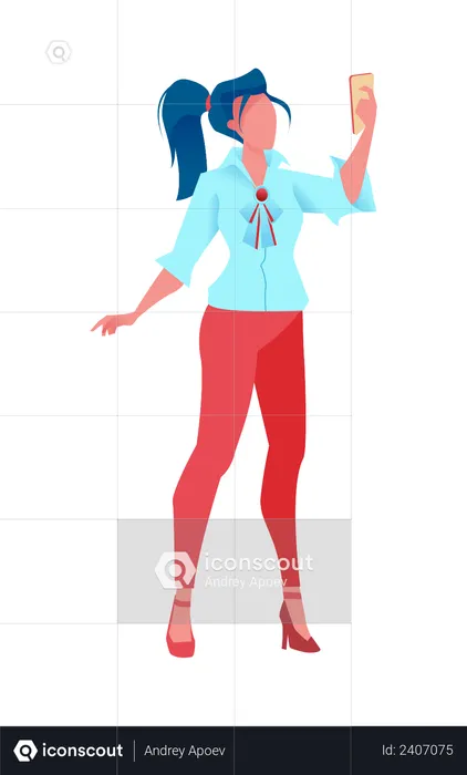 Mujer de pie en pose selfie  Ilustración